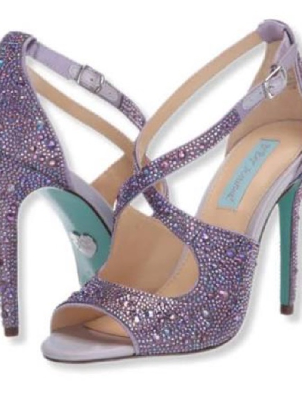 Betsey Johnson Lilac Crystal Strappy Peep-Toe Heels